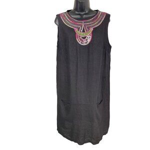 Carla Conti Linen Italian dress sequined trim Egyptian look